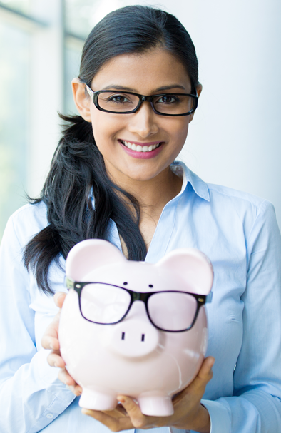 Woman Holding a Piggy Bank